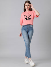 KOTTY Printed Women Round Neck Pink T-Shirt 