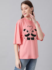 KOTTY Printed Women Round Neck Pink T-Shirt 