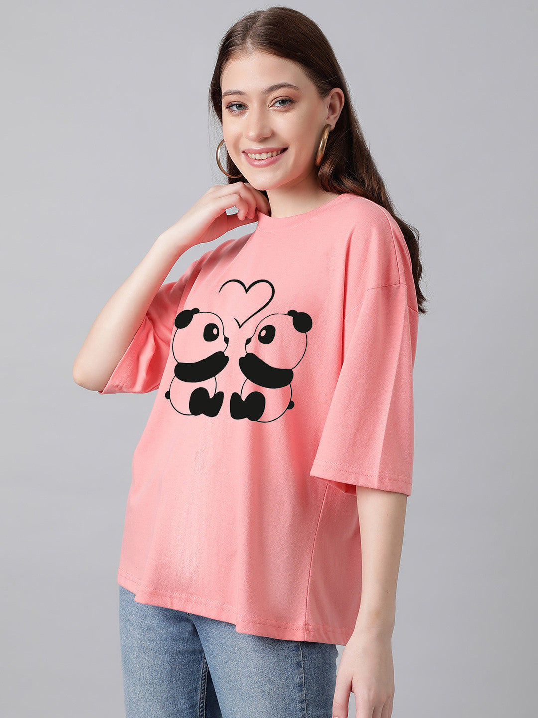 KOTTY Printed Women Round Neck Pink T-Shirt 