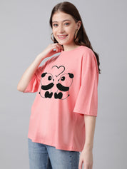KOTTY Printed Women Round Neck Pink T-Shirt 
