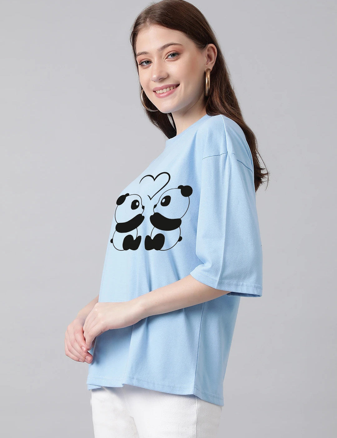 KOTTY Printed Women Round Neck Light Blue T-Shirt 