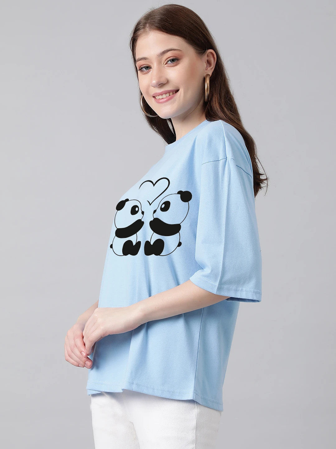 KOTTY Printed Women Round Neck Light Blue T-Shirt 