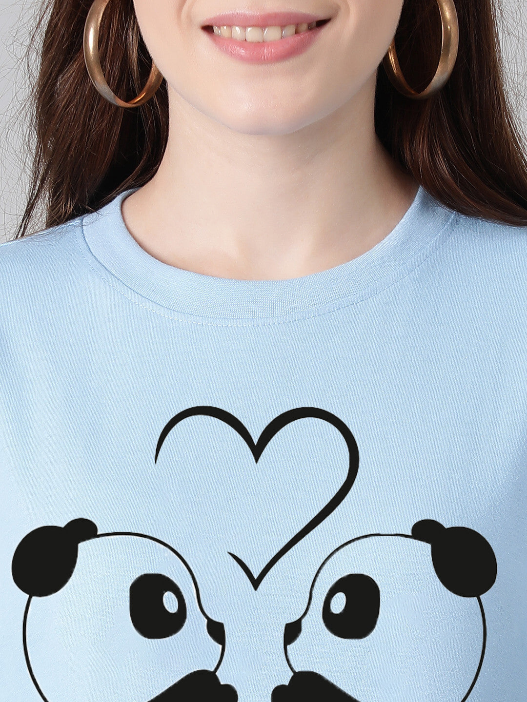 KOTTY Printed Women Round Neck Light Blue T-Shirt 