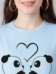 KOTTY Printed Women Round Neck Light Blue T-Shirt 
