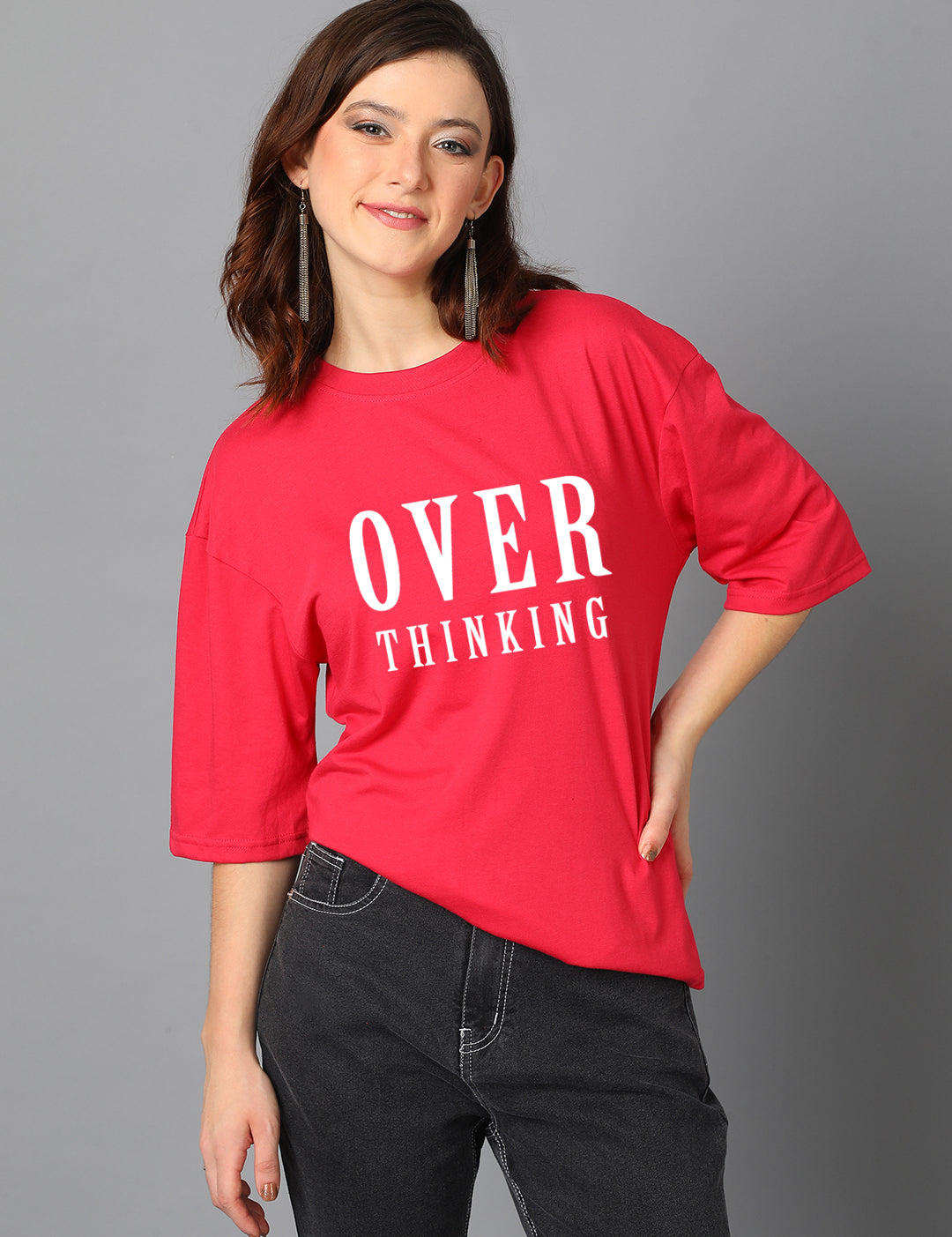 KOTTY Women's Cotton Blend Printed Oversized T-Shirts