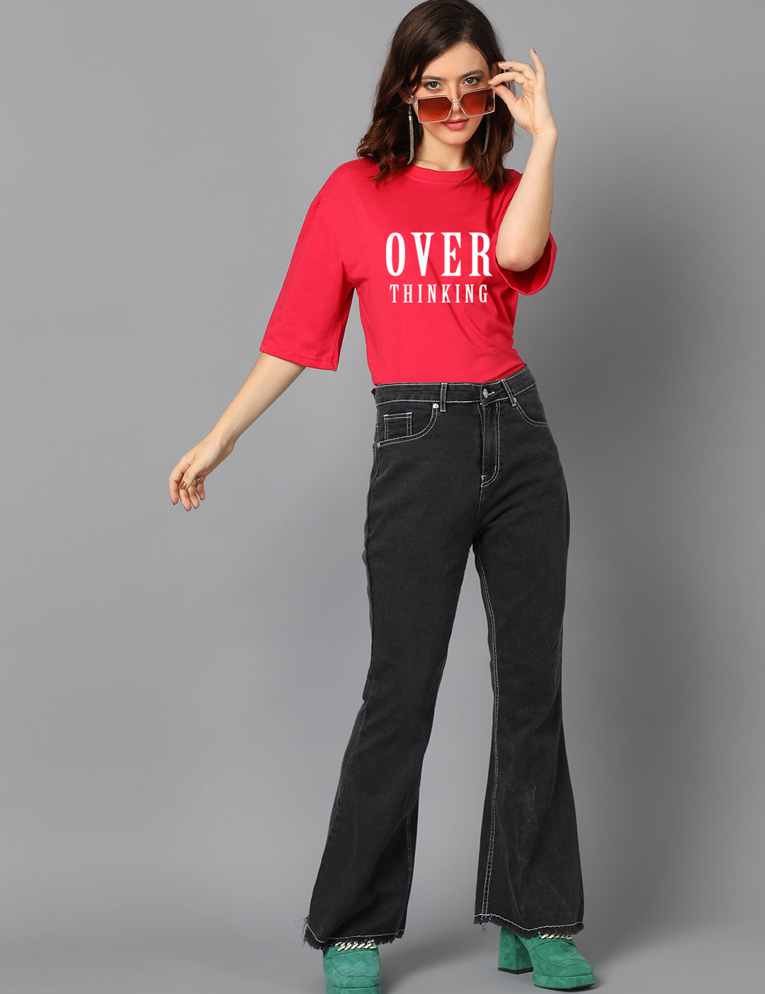 KOTTY Women's Cotton Blend Printed Oversized T-Shirts