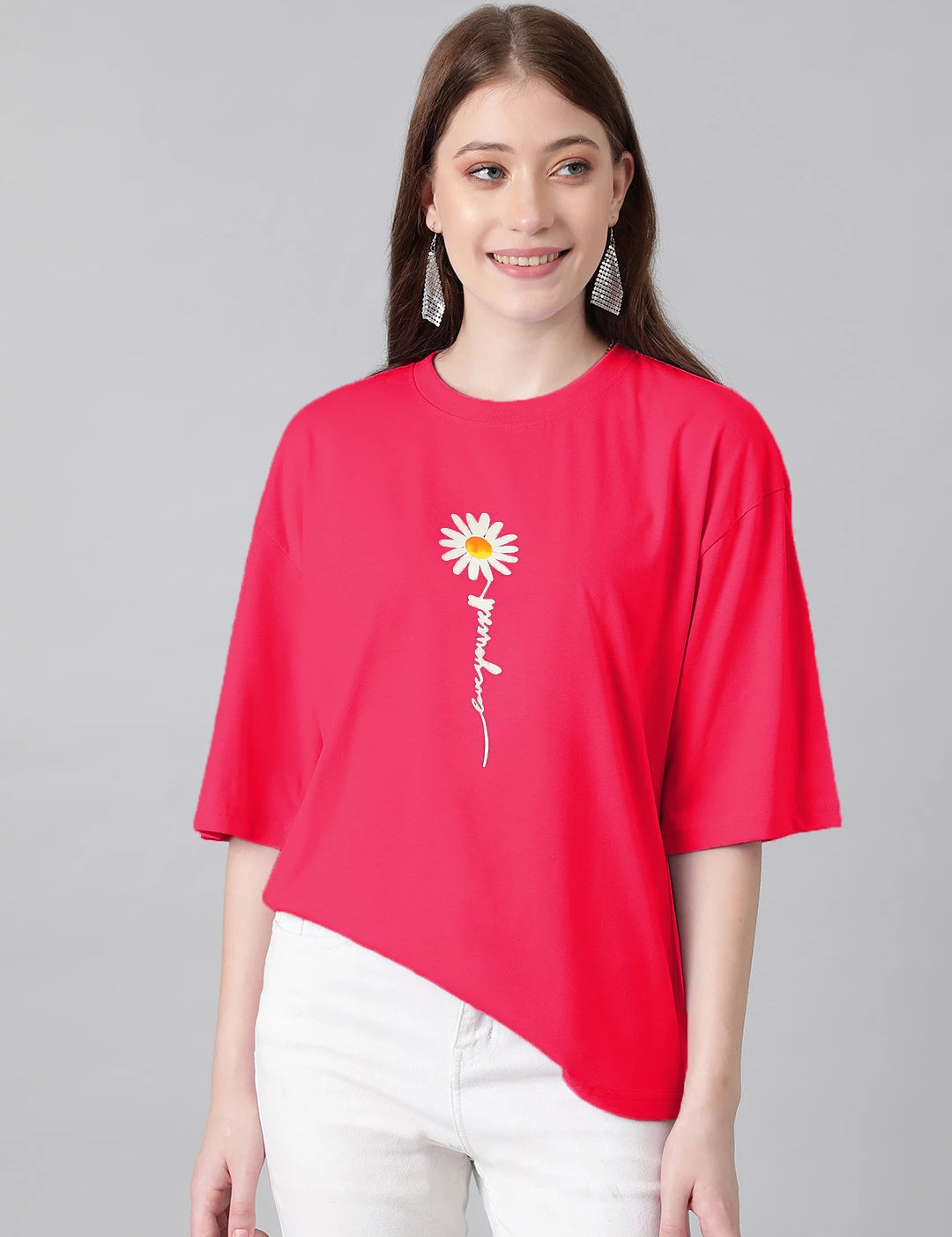 KOTTY Printed Women Round Neck Pink T-Shirt 