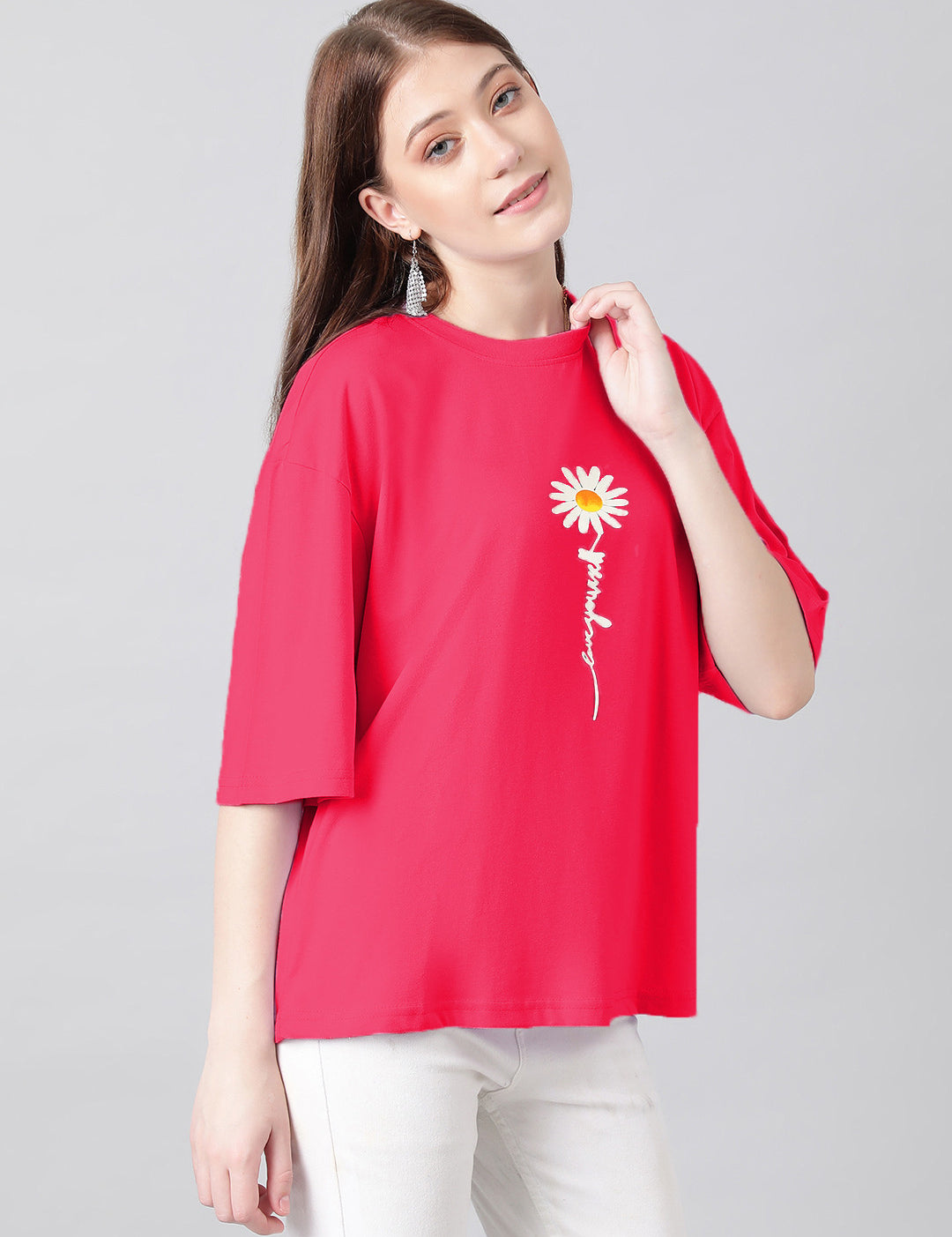 KOTTY Printed Women Round Neck Pink T-Shirt 