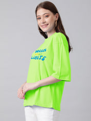 KOTTY Typography Women Round Neck Green T-Shirt 