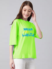KOTTY Typography Women Round Neck Green T-Shirt 