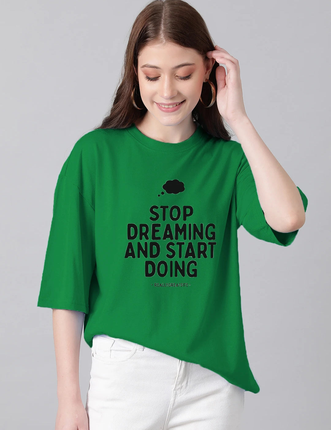 KOTTY Typography Women Round Neck Dark Green T-Shirt 