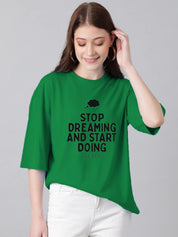 KOTTY Typography Women Round Neck Dark Green T-Shirt 