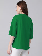 KOTTY Typography Women Round Neck Dark Green T-Shirt 