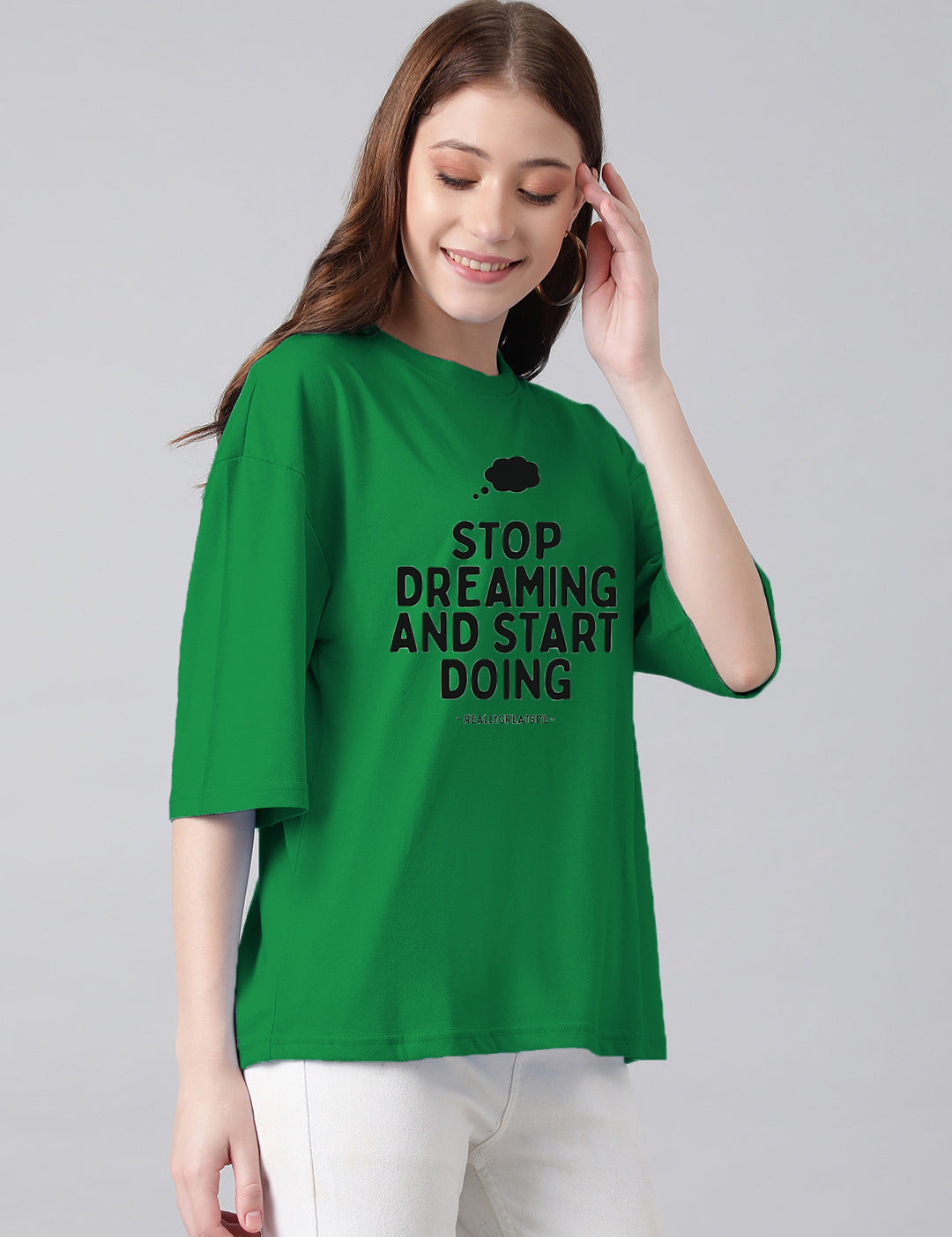 KOTTY Typography Women Round Neck Dark Green T-Shirt 