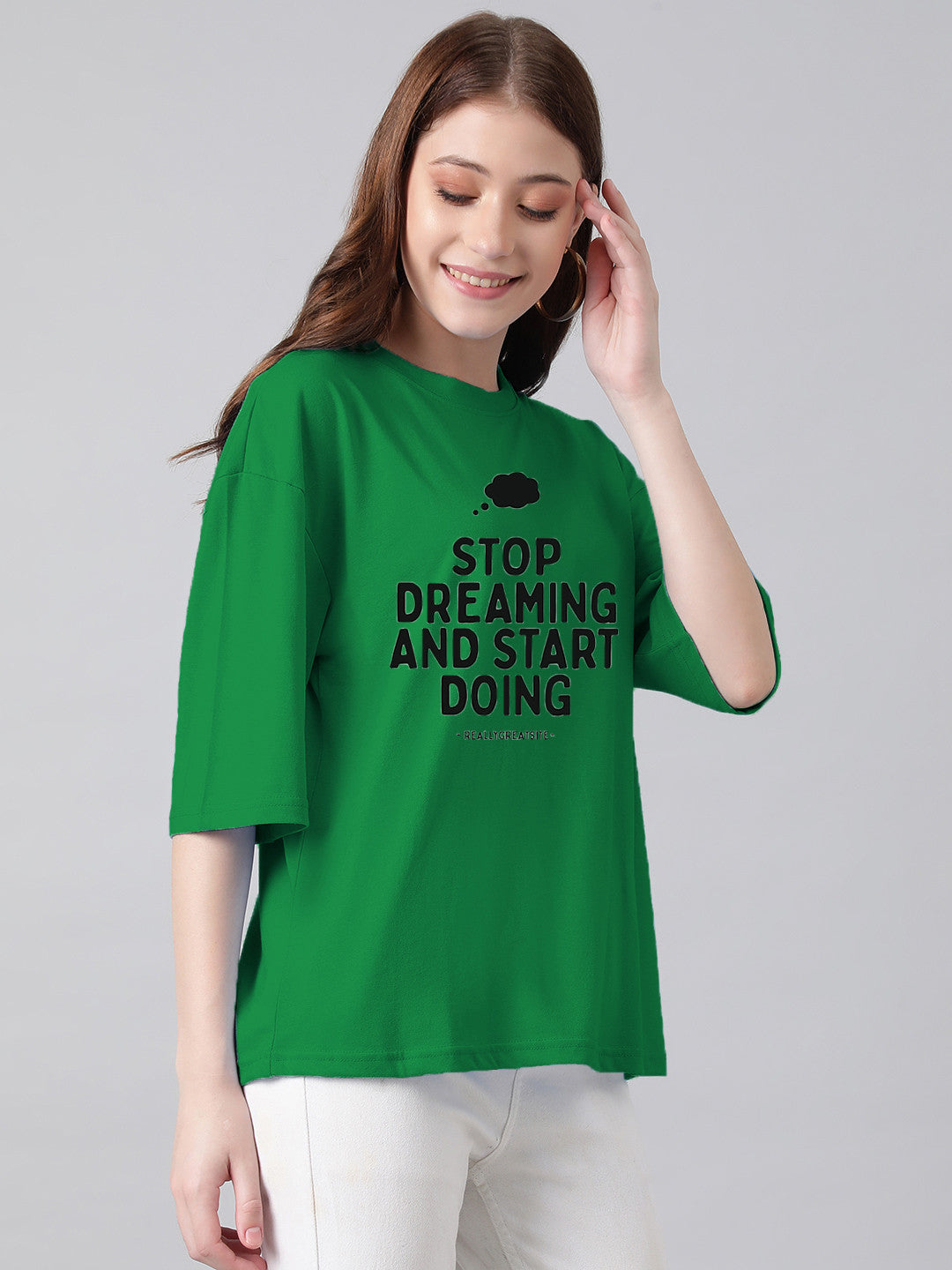 KOTTY Typography Women Round Neck Dark Green T-Shirt 