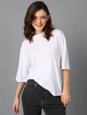 KOTTY Solid Women Round Neck White T-Shirt 