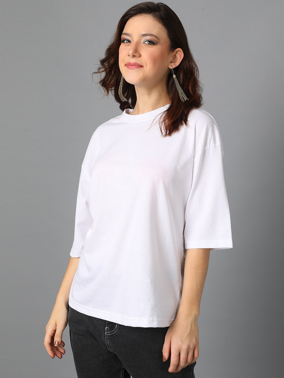 KOTTY Solid Women Round Neck White T-Shirt 