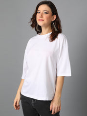 KOTTY Solid Women Round Neck White T-Shirt 