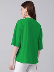KOTTY Typography Women Round Neck Green T-Shirt 