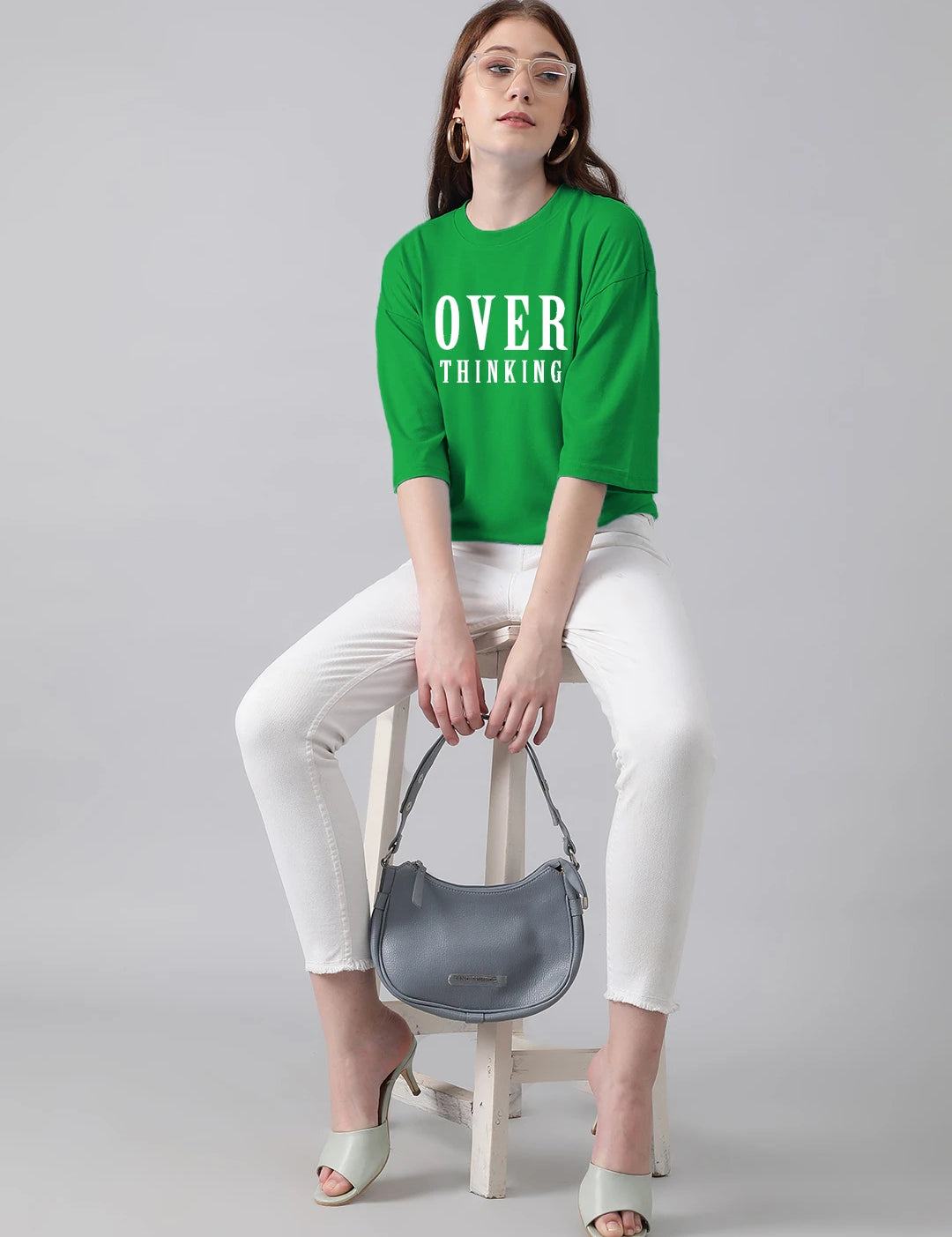 KOTTY Typography Women Round Neck Green T-Shirt 