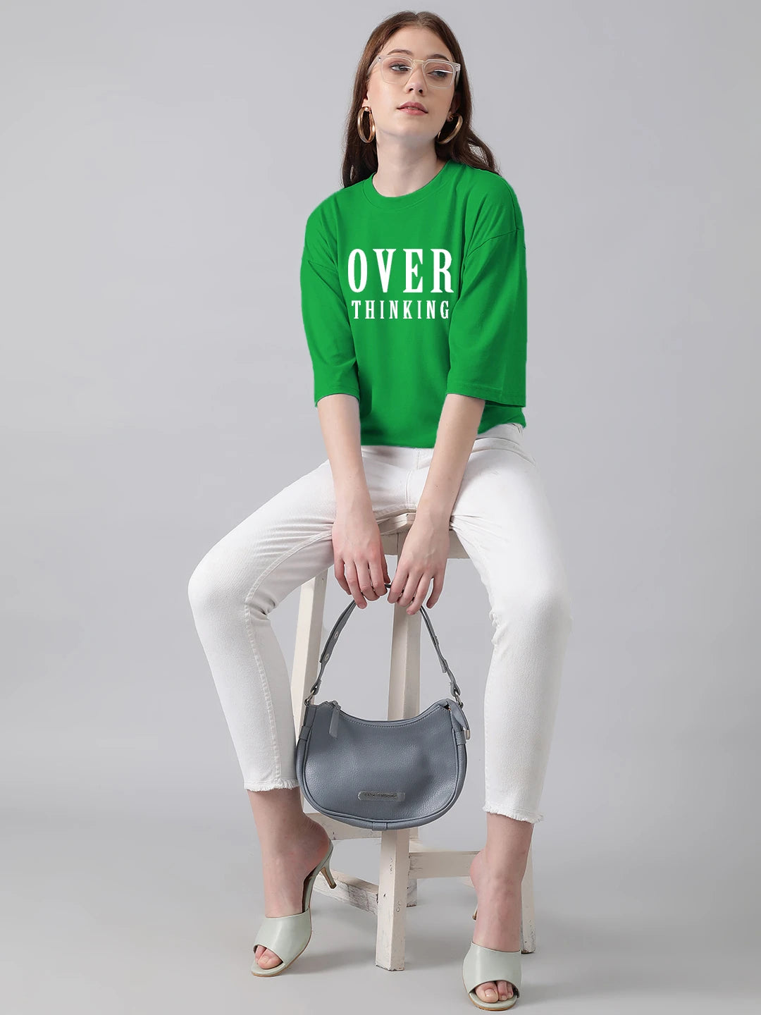 KOTTY Typography Women Round Neck Green T-Shirt 
