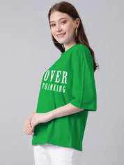 KOTTY Typography Women Round Neck Green T-Shirt 