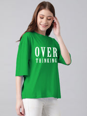 KOTTY Typography Women Round Neck Green T-Shirt 