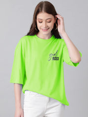 KOTTY Typography Women Round Neck Light Green T-Shirt 