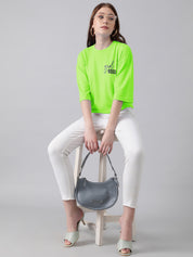 KOTTY Typography Women Round Neck Light Green T-Shirt 