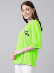 KOTTY Typography Women Round Neck Light Green T-Shirt 