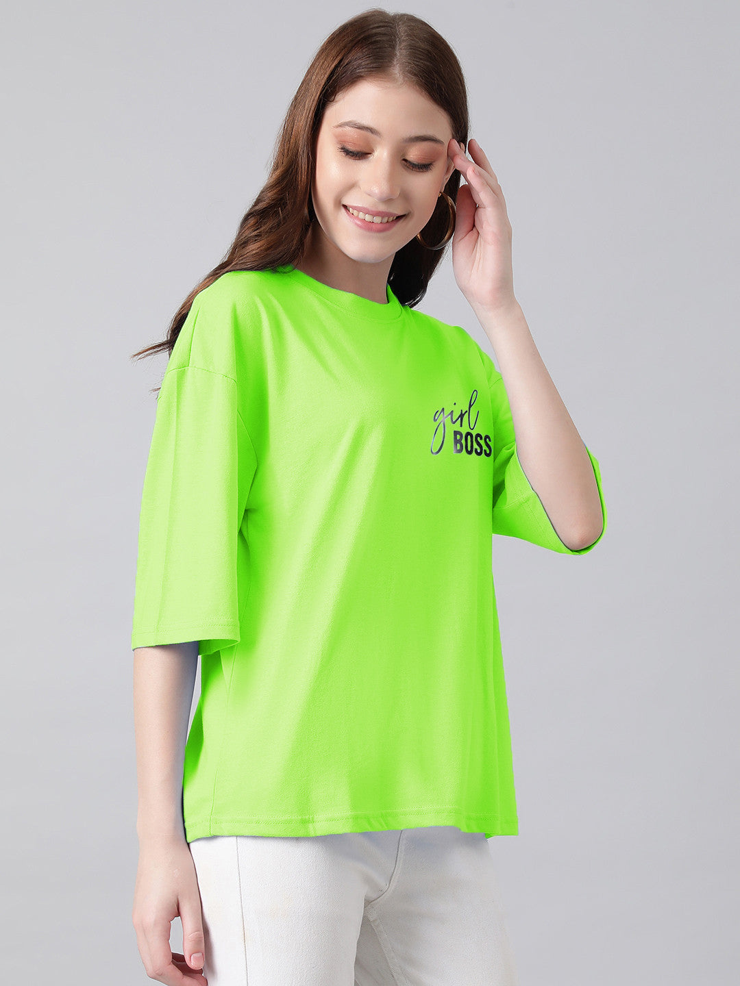 KOTTY Typography Women Round Neck Light Green T-Shirt 
