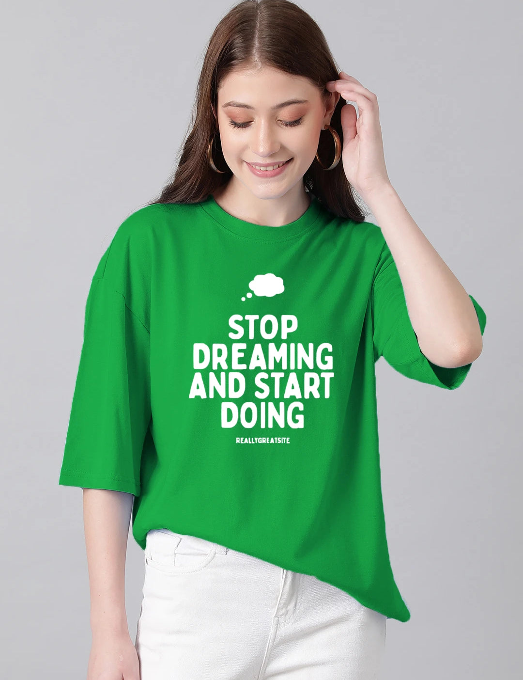 KOTTY Typography Women Round Neck Green T-Shirt 