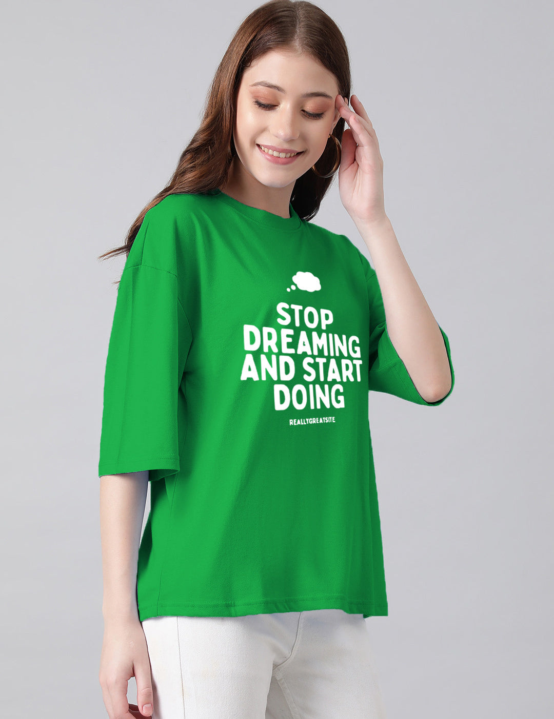 KOTTY Typography Women Round Neck Green T-Shirt 