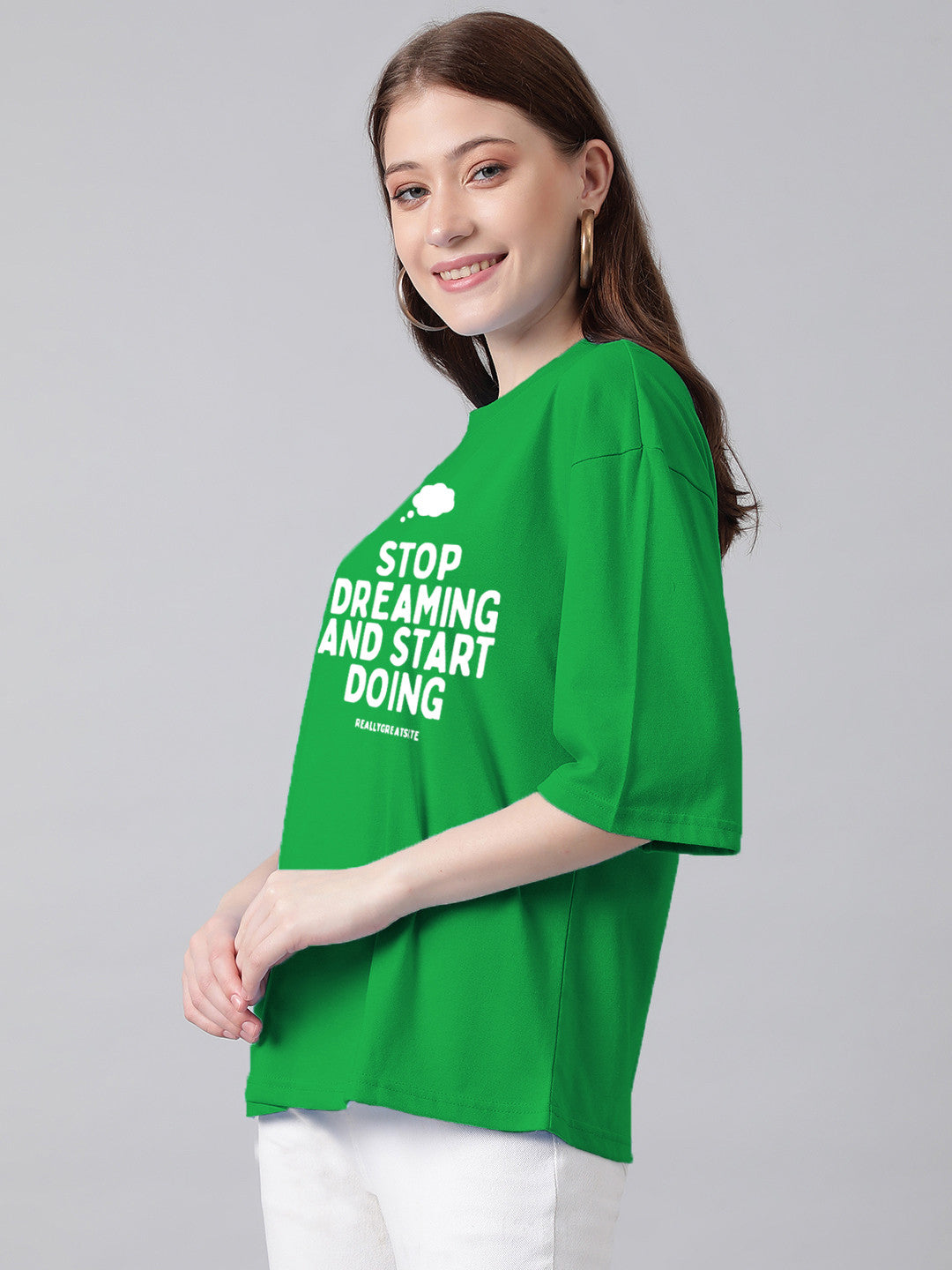 KOTTY Typography Women Round Neck Green T-Shirt 