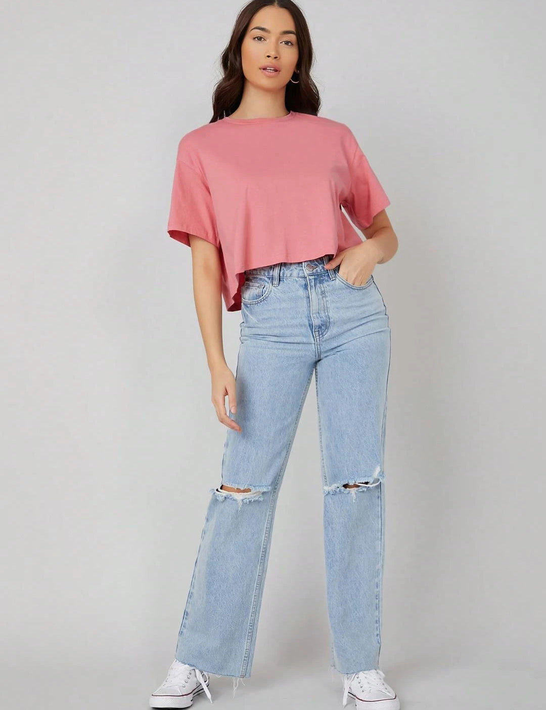 KOTTY Solid Women Round Neck Pink T-Shirt 