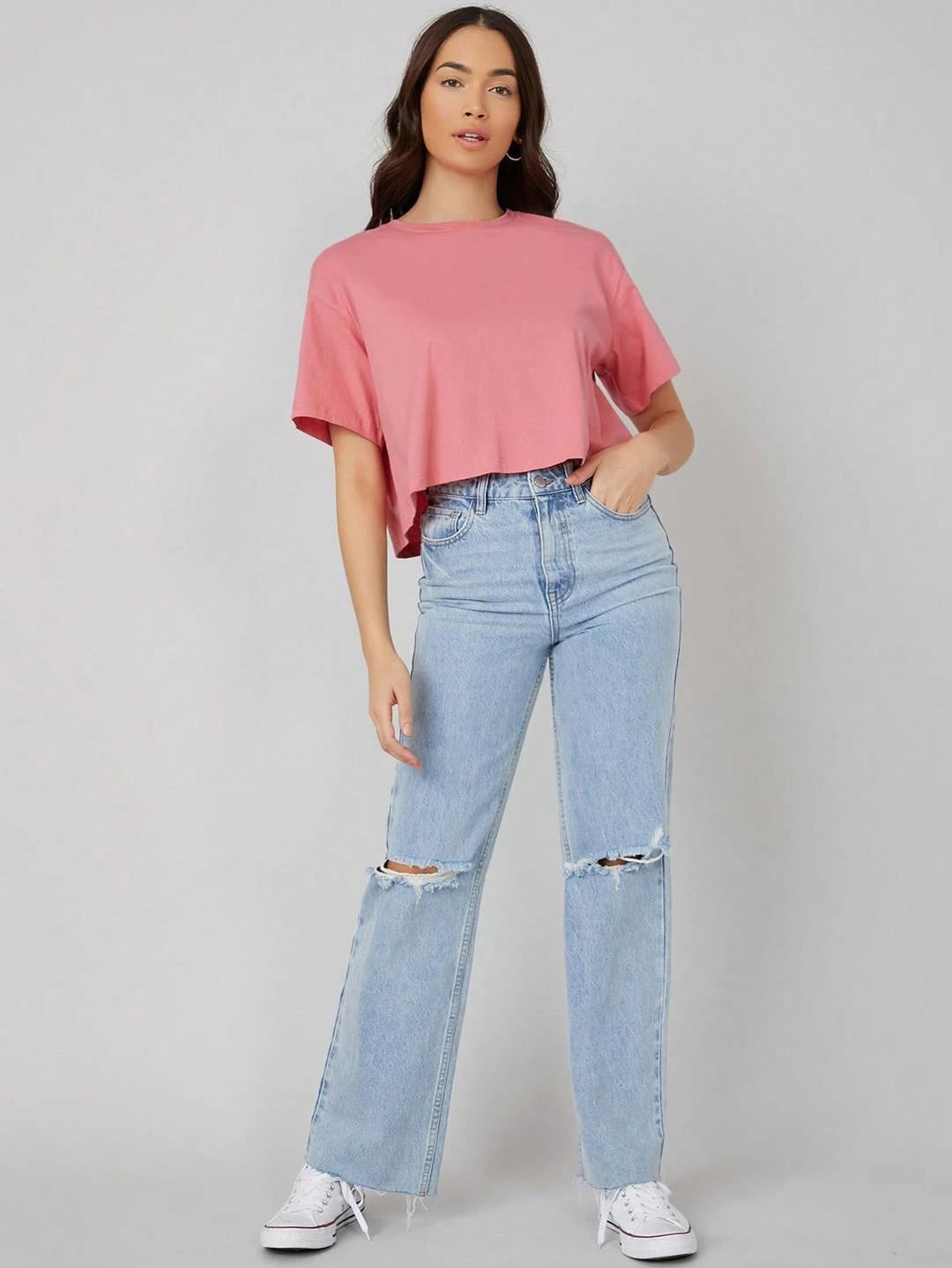 KOTTY Solid Women Round Neck Pink T-Shirt 