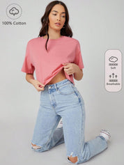 KOTTY Solid Women Round Neck Pink T-Shirt 