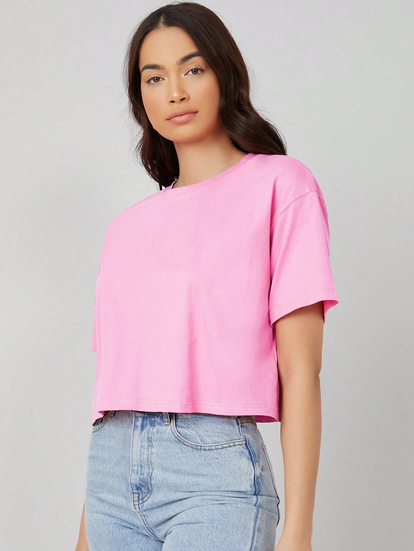 KOTTY Solid Women Round Neck Pink T-Shirt 