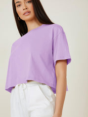 KOTTY Solid Women Round Neck Purple T-Shirt 