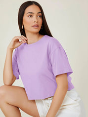 KOTTY Solid Women Round Neck Purple T-Shirt 