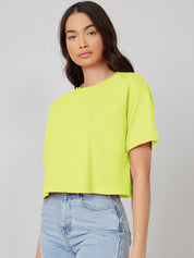 KOTTY Solid Women Round Neck Yellow T-Shirt 