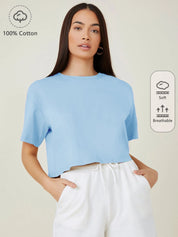 KOTTY Solid Women Round Neck Blue T-Shirt 
