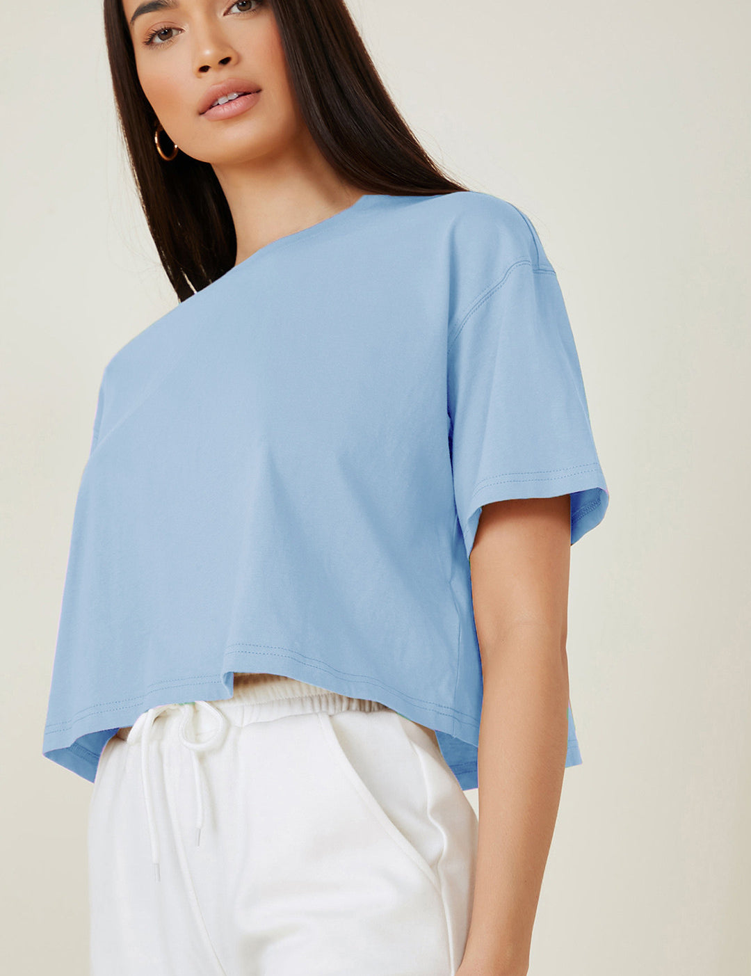 KOTTY Solid Women Round Neck Blue T-Shirt 