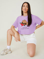 KOTTY Printed, Typography Women Round Neck Purple T-Shirt 