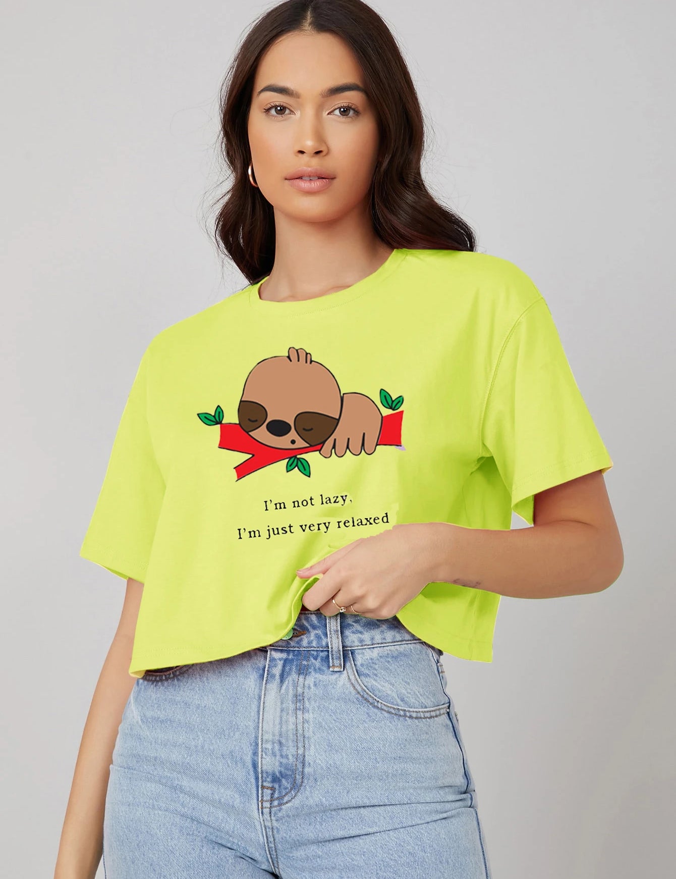 KOTTY Printed, Typography Women Round Neck Yellow T-Shirt 
