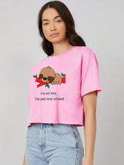 KOTTY Printed, Typography Women Round Neck Pink T-Shirt 