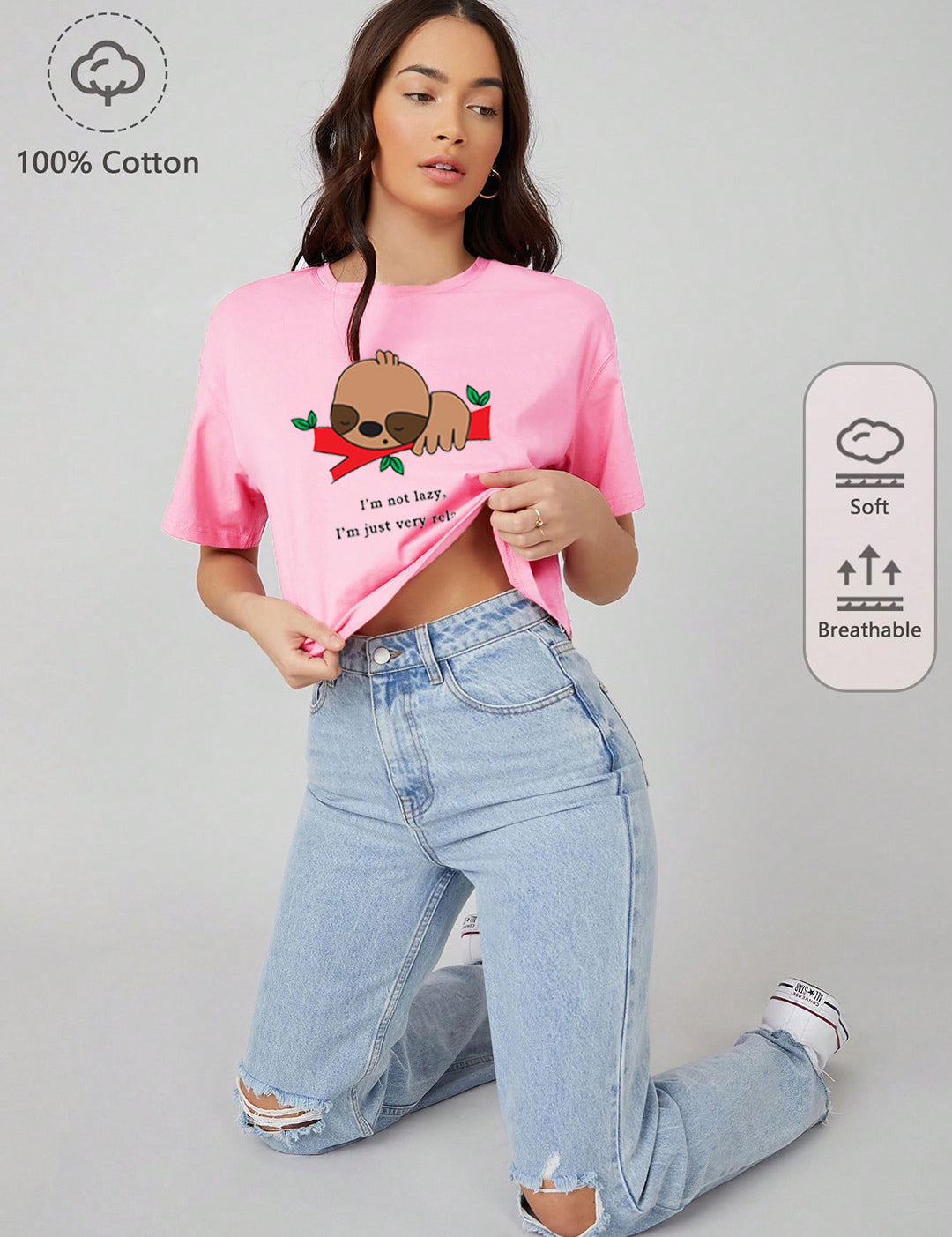 KOTTY Printed, Typography Women Round Neck Pink T-Shirt 
