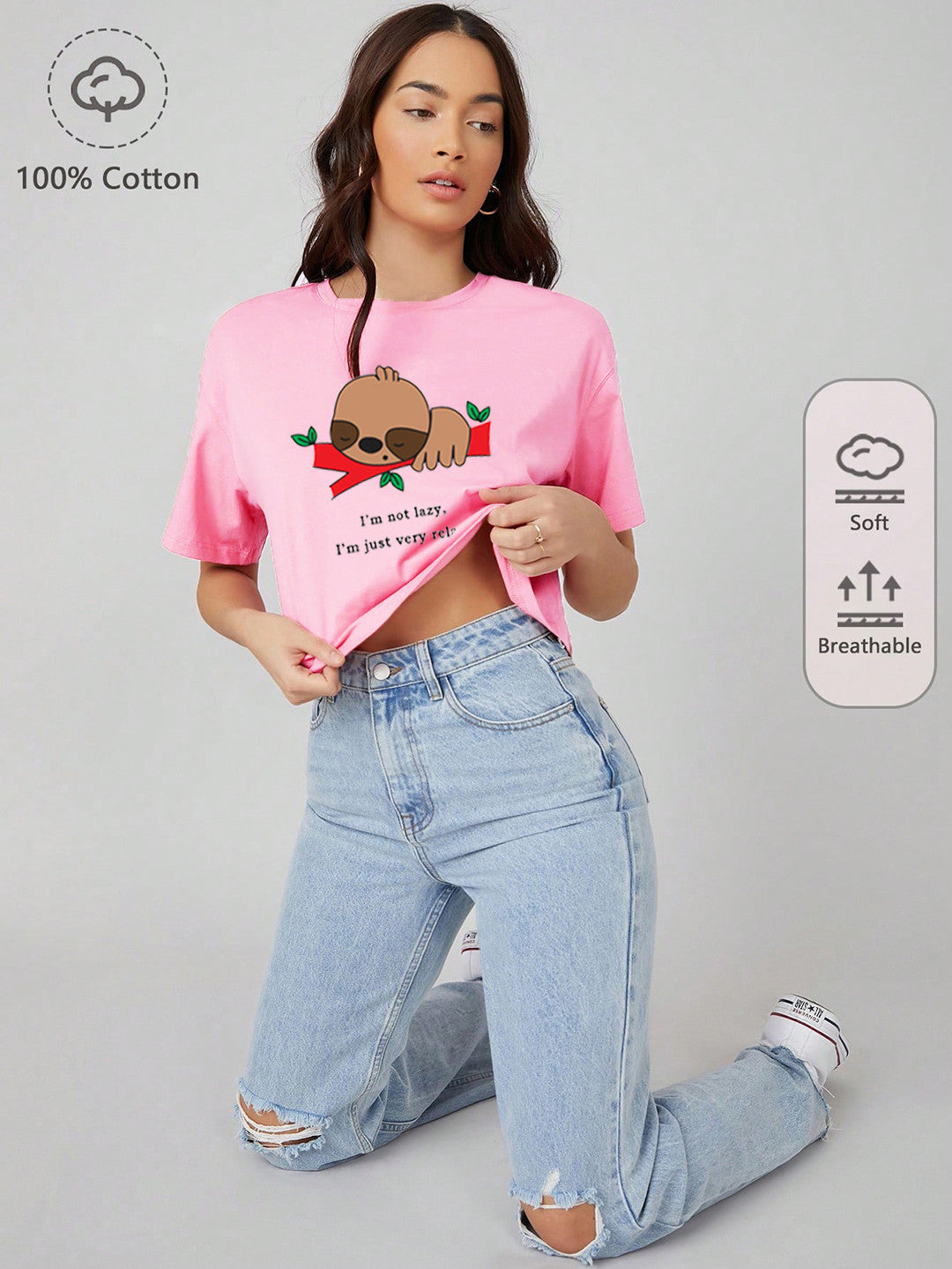 KOTTY Printed, Typography Women Round Neck Pink T-Shirt 