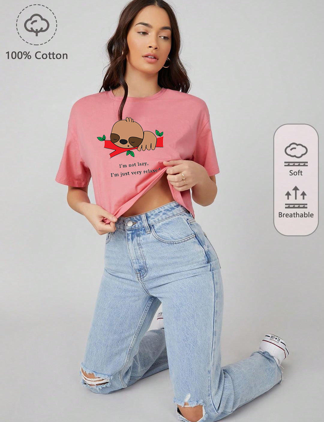 KOTTY Printed, Typography Women Round Neck Pink T-Shirt 