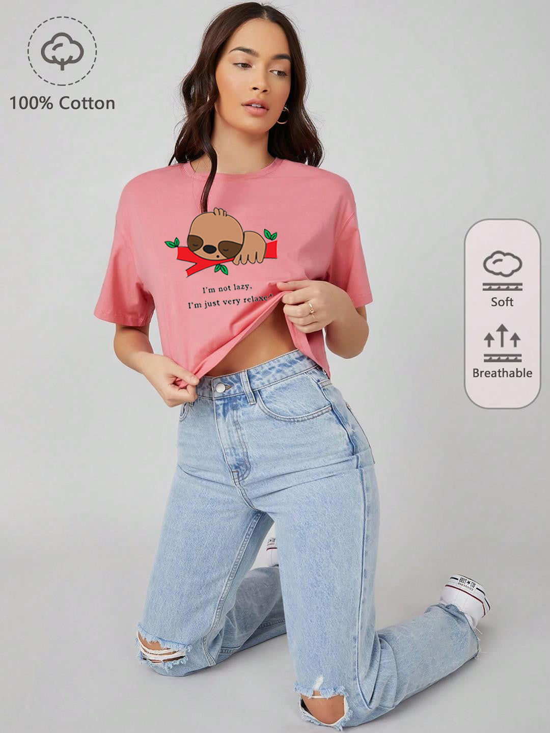 KOTTY Printed, Typography Women Round Neck Pink T-Shirt 